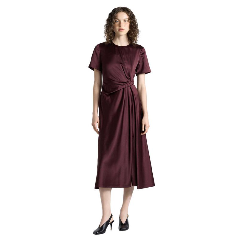 Cue Maroon Matte Satin Viscose Twist Midi Dress image number 0